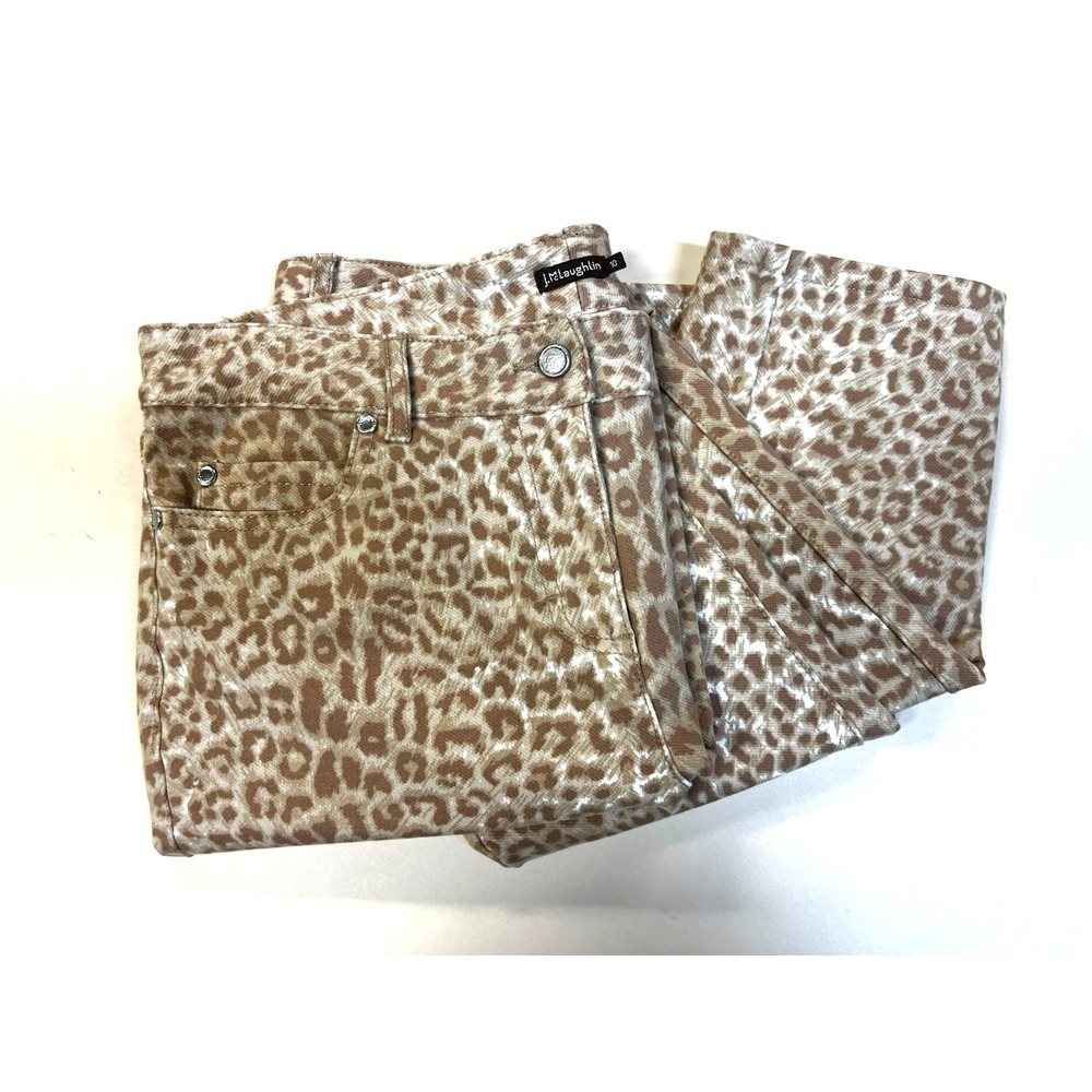 J. McLaughlin Straight Leg Jean Pant Brown Leopard Print Cotton 5 Pocket SZ 10
